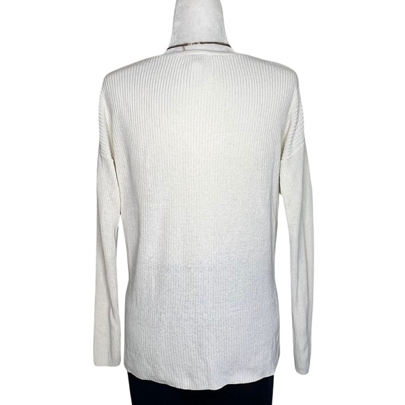 Chico’s Sweater Christina Lace Front Pullover Ecru Ivory Tan 8 Medium M - Picture 11 of 12